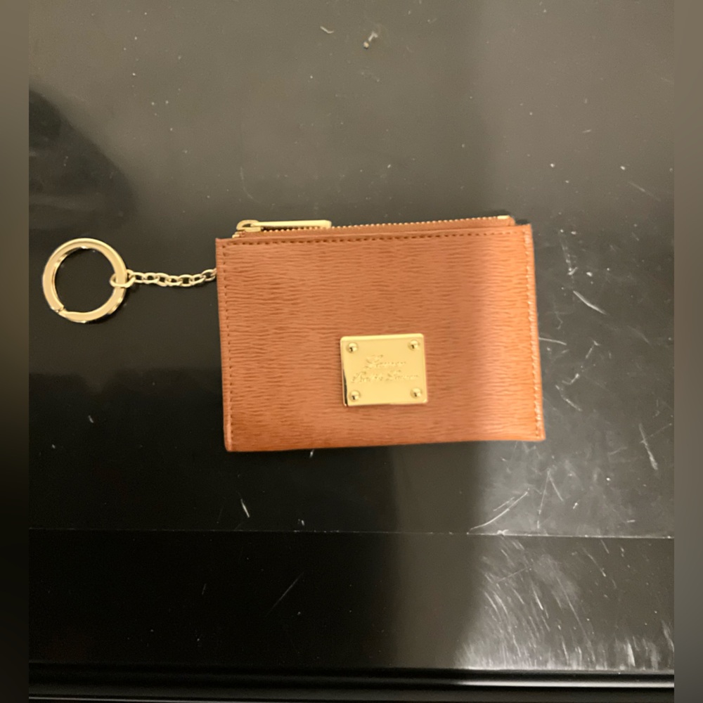 Ralph Lauren Brown Leather Card Holder with Gold Accents Keychain - Picture 2 of 7